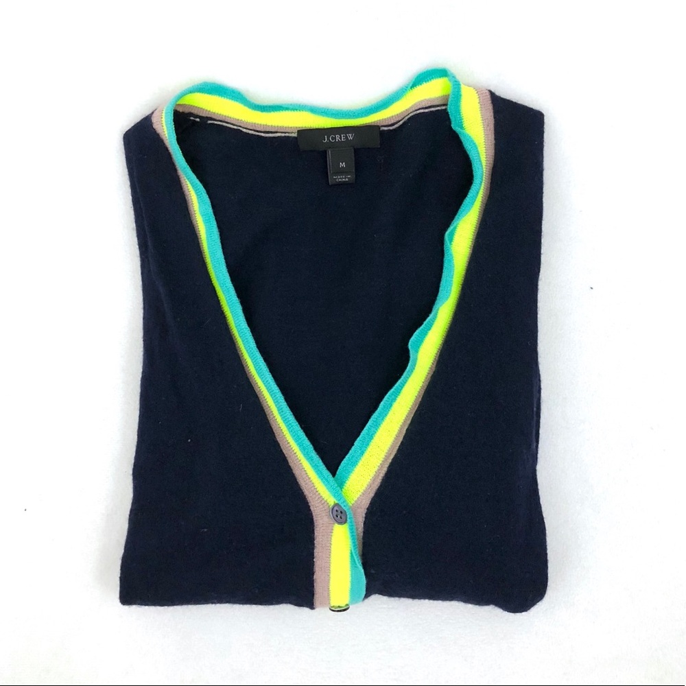 [J Crew] Navy Button Up Cardigan w Colorful Trim